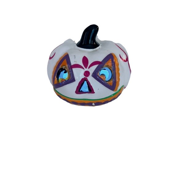 Day of the Dead‎ white multicolor lighted 3x3x3in pumpkin Halloween Table Decor - Picture 9 of 11